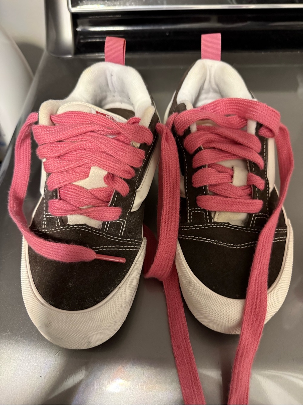 Vans Black and Pink Skate Sneakers with Pink Laces
